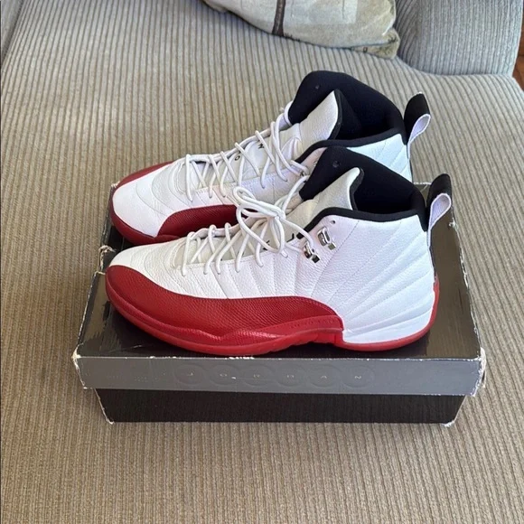 Jordan 12 (2009) White and Cherry High-Top Sneakers - Picture 2 of 5